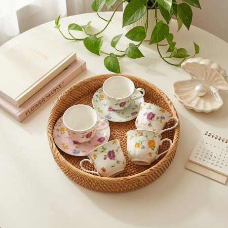 طقم فناجين شاي بورسلان بنقوش حديقة الربيع